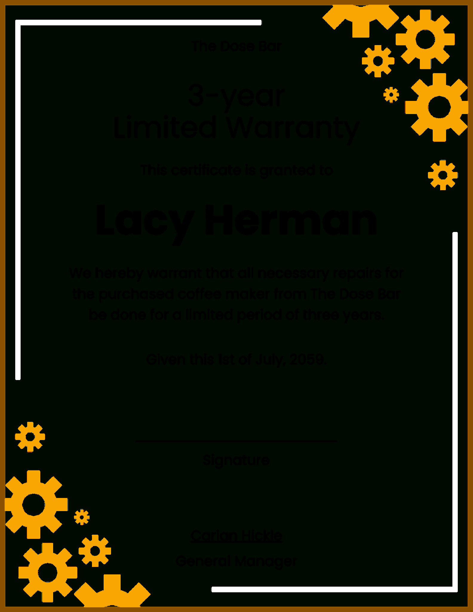 Free Blank Product Warranty Certificate Template