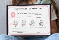 Free Custom Cat Adoption Certificate Template Doc