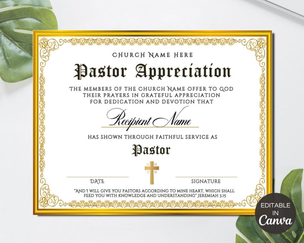 Free Custom Pastor Installation Certificate Template