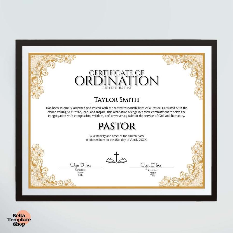 Free Printable Pastoral Ordination Certificate Template Doc Sample
