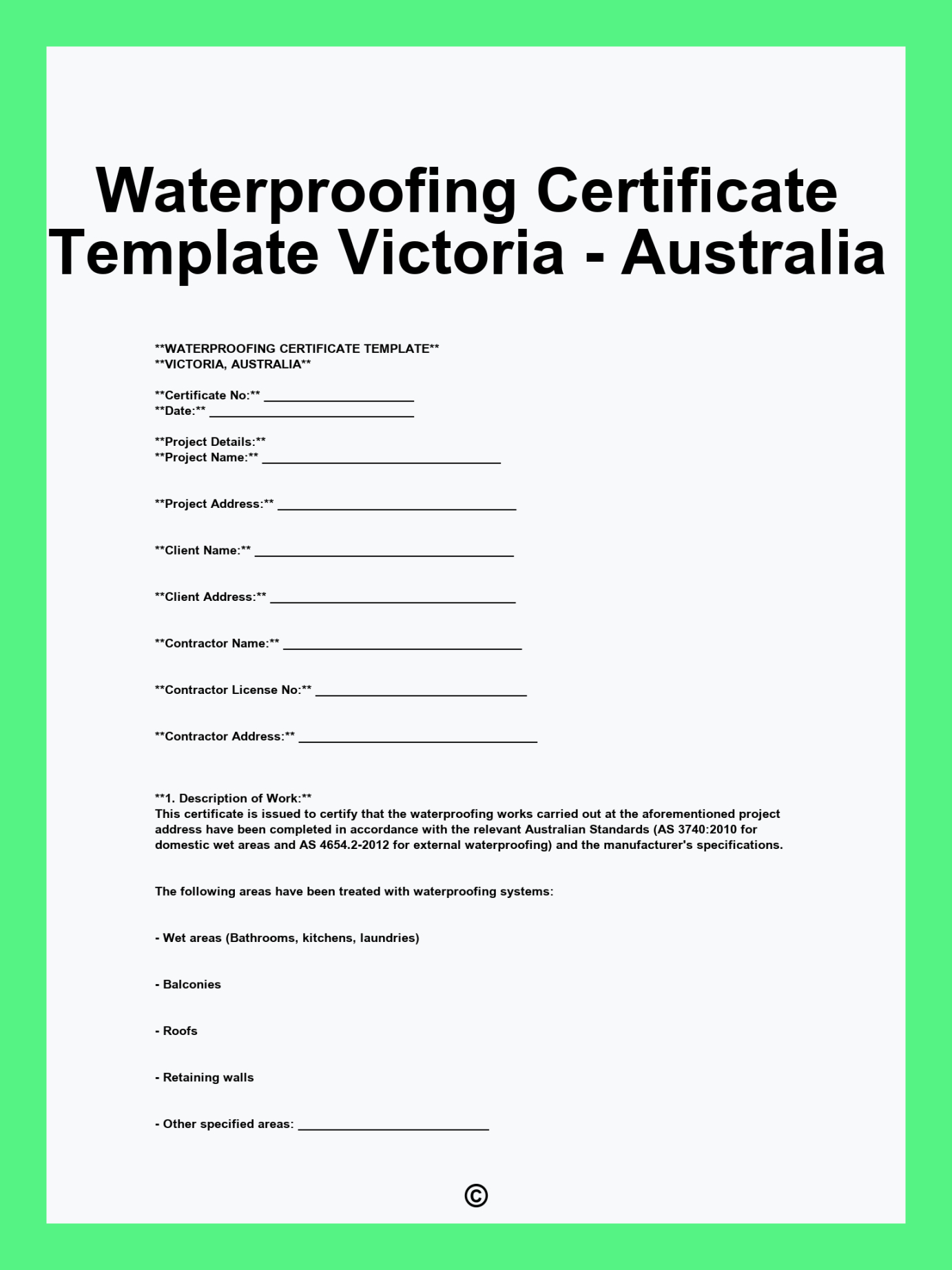 Waterproofing Warranty Certificate Template Doc Sample