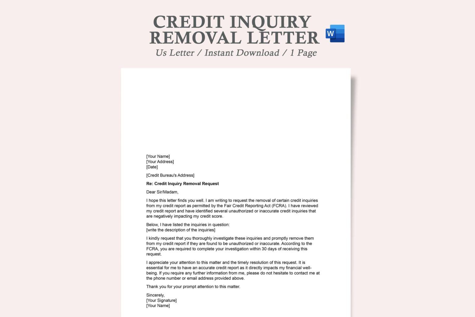 Dispute Credit Inquiry Removal Letter Template EmetOnlineBlog