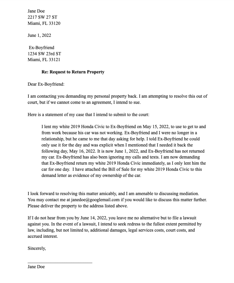 Return Of Personal Property Letter Template EmetOnlineBlog Return Of Personal Property Letter Template EmetOnlineBlog